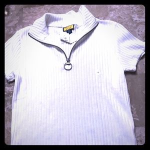 NWT cap sleeve white ribbed 3/4 zip top